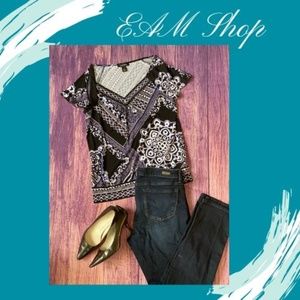 White House Black Market Patterned Top Large